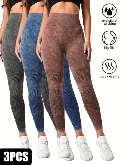 ALLRJ 3-Pack Women's Seamless Washed Sports Leggings