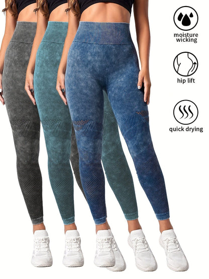 ALLRJ 3PACK2 / L 3-Pack Women's Seamless Washed Sports Leggings