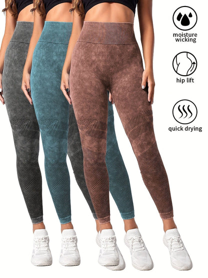 ALLRJ 3PACK3 / L 3-Pack Women's Seamless Washed Sports Leggings