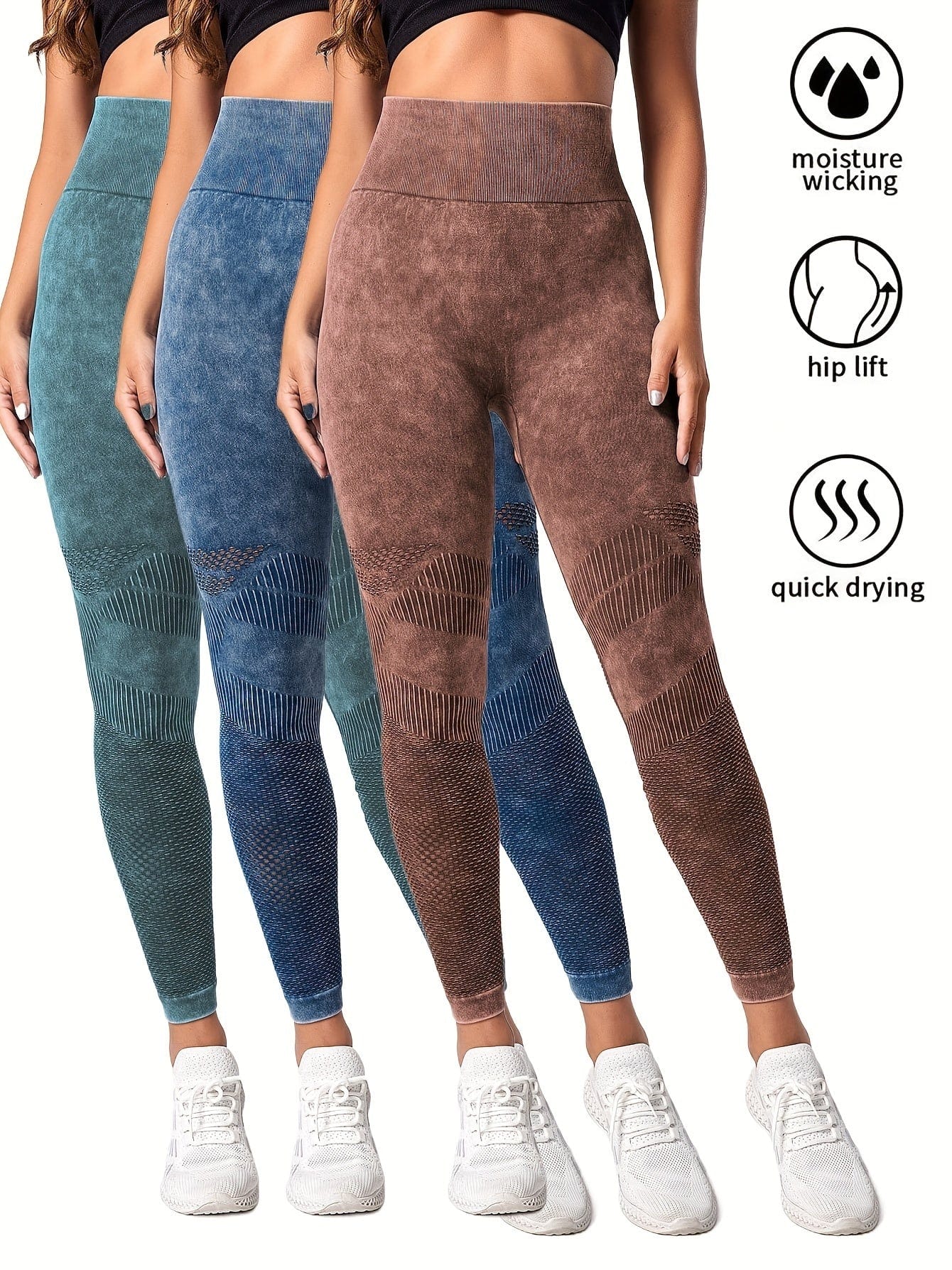 ALLRJ 3PACK4 / L 3-Pack Women's Seamless Washed Sports Leggings