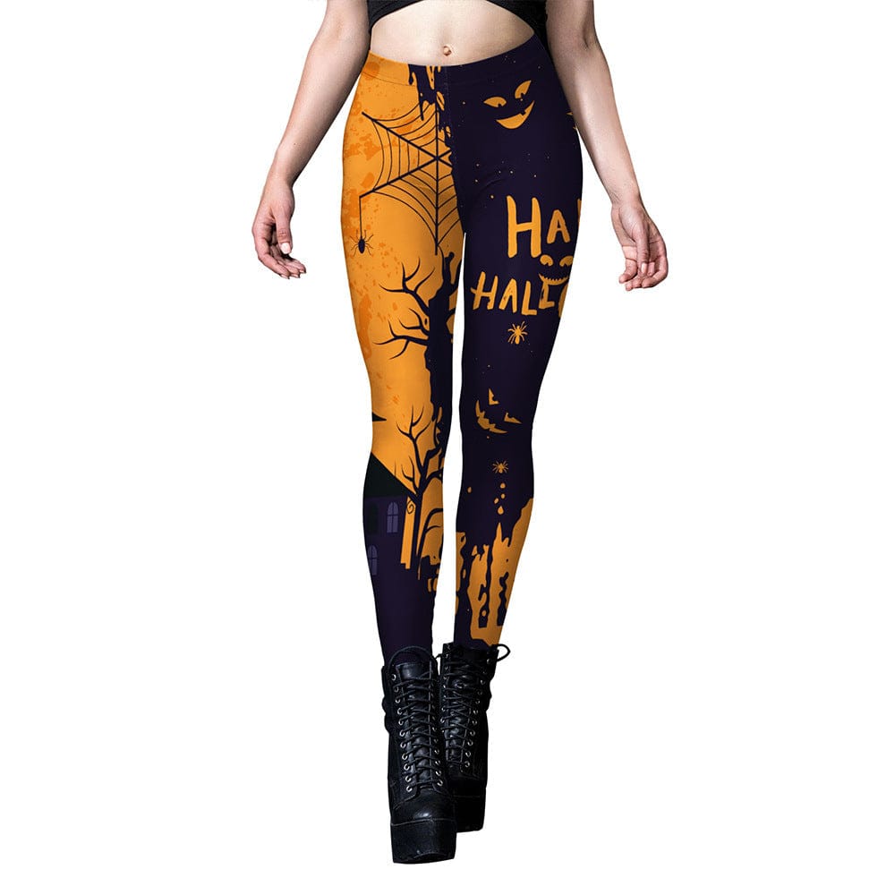 ALLRJ B2301080 / L European And American Women's Halloween Dark Style Printed Leggings