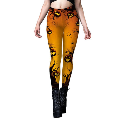 ALLRJ B2301081 / L European And American Women's Halloween Dark Style Printed Leggings