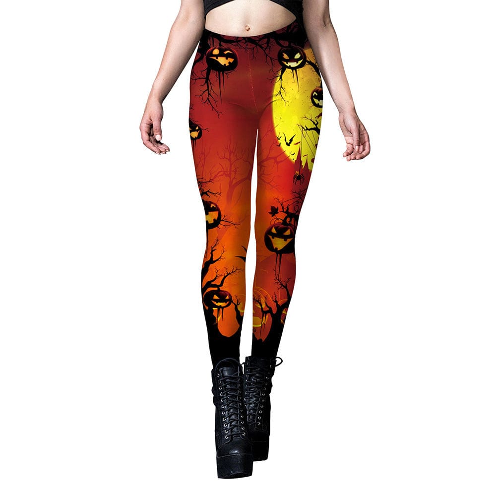 ALLRJ B2301082 / L European And American Women's Halloween Dark Style Printed Leggings