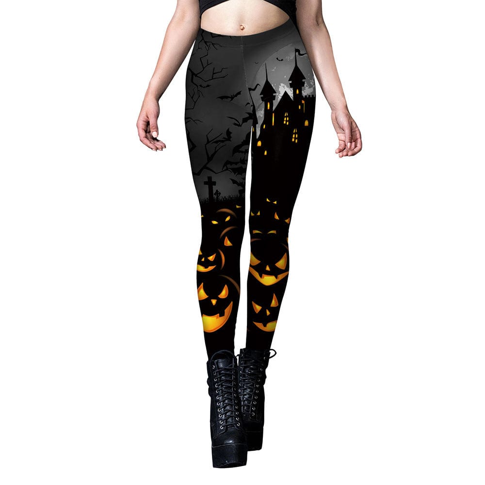 ALLRJ B2301083 / L European And American Women's Halloween Dark Style Printed Leggings