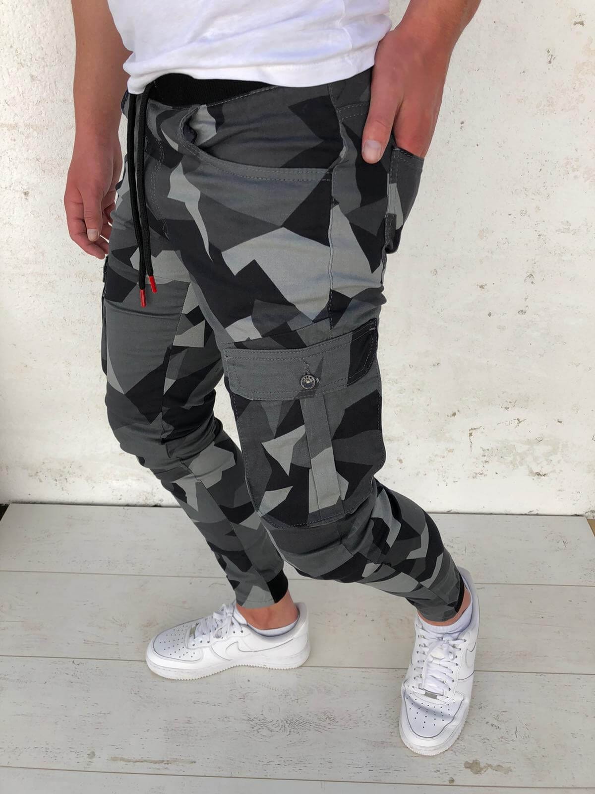 ALLRJ Black / 2XL Check Camouflage Sweatpants Men'S Slim Trend Fashion Casual Pants With Feet