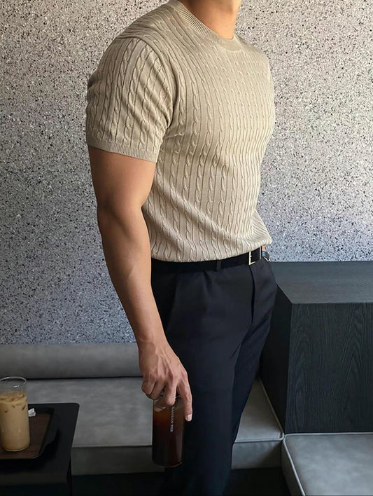 ALLRJ Cable Knit Short Sleeve Shirt