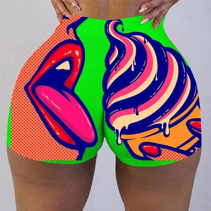 allrj Compression shorts Green / 2XL Plus Size Print Skinny Women Clothes Graphic Biker Shorts