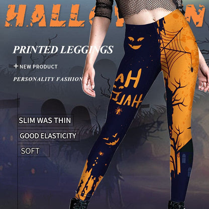 ALLRJ European And American Women's Halloween Dark Style Printed Leggings