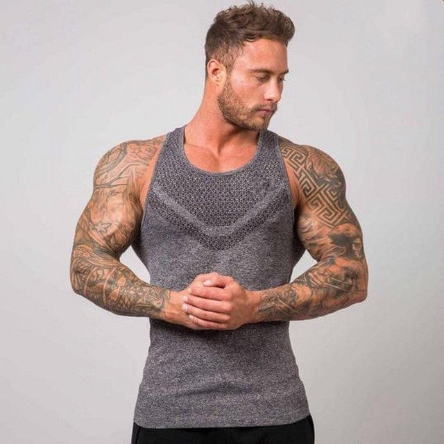 ALLRJ Gray / L Muscle Workout Men's Running Vest Sports Training Bodybuilding Breathable Stretch T-shirt