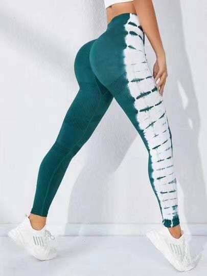 ALLRJ Green / L Tie-dye Seamless Yoga Pants Quick-drying Tight Belly Trimming Fitness Pants High Waist Hip Lift