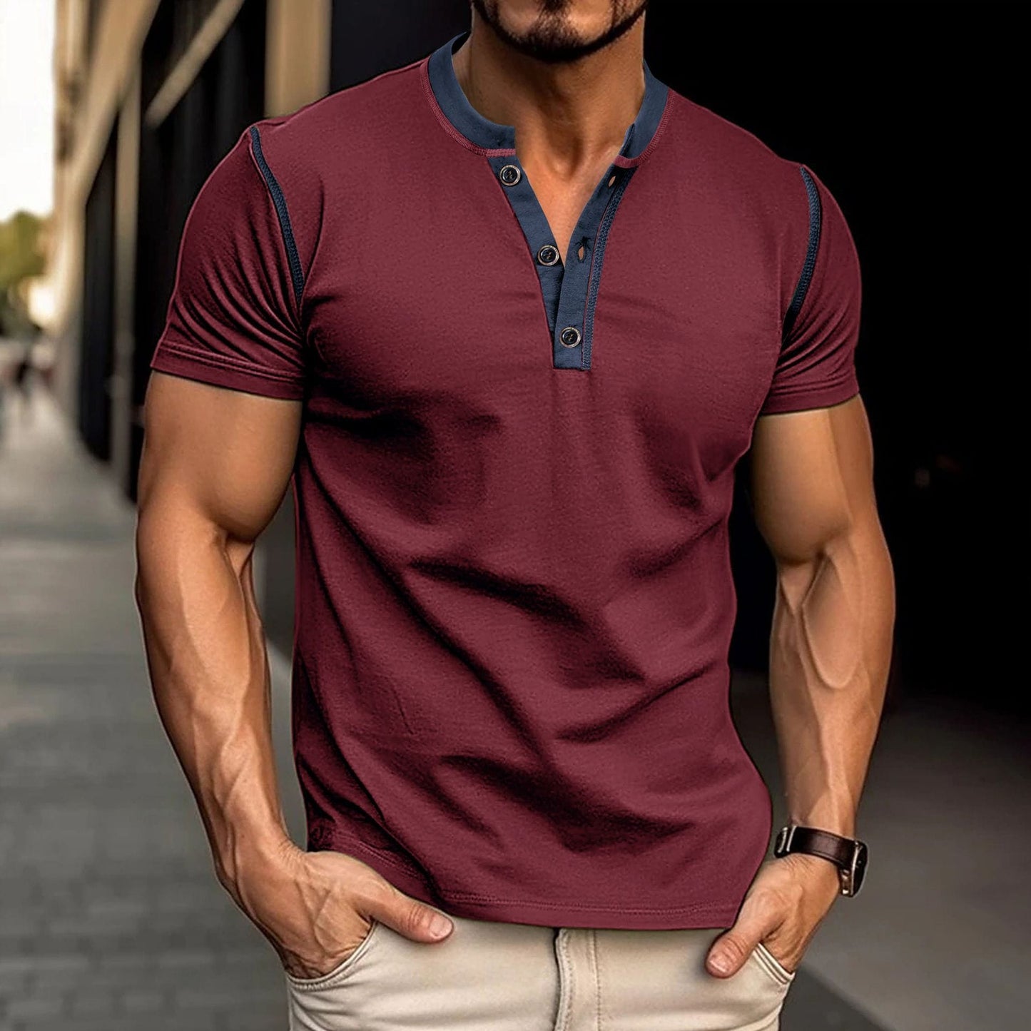 ALLRJ short sleeve shirt Wine Red / L Men's ActiveX T-shirt