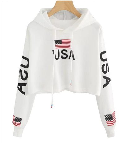 ALLRJ Spring And Autumn Long Sleeve Ladies Flag Print USA Top