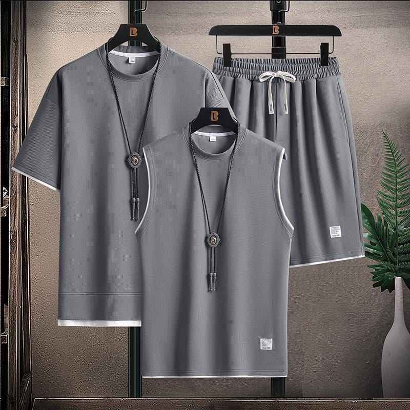 ALLRJ Two piece set Gray / 2XL Men's Summer Three Piece Set