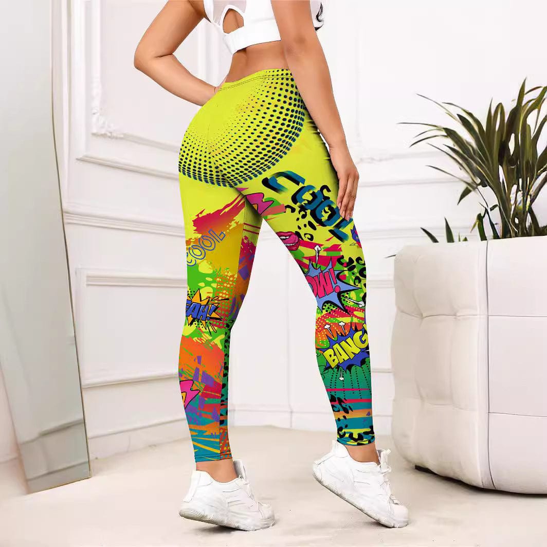 ALLRJ Yellow Cartoon Printed Sports Slim-fitting Leggings