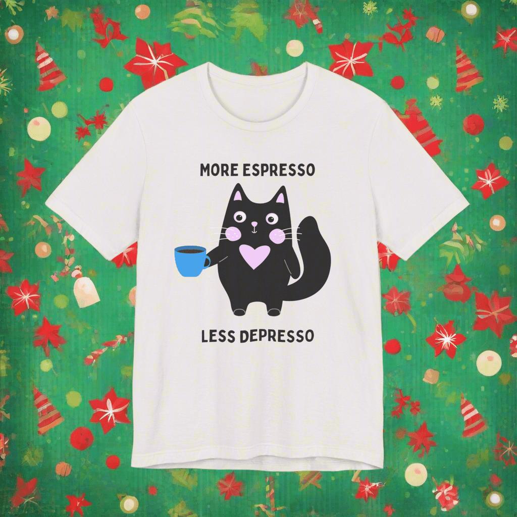 Printify T-Shirt Allrj More Espresso Less Depresso Funny Tee