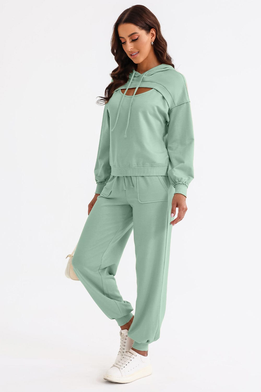 Cutout Drawstring Hoodie and Joggers Active Set - ALLRJ